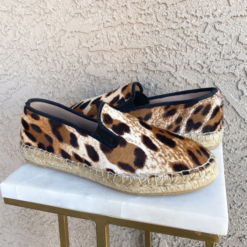 J. CREW NWOT Tan & Brown Leopard Calf Hair Espadrilles Sneaker Flats Sz 7